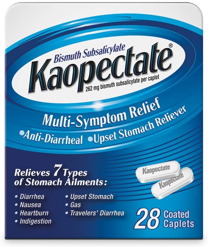 Kaopectate Multi-Symptom Anti-Diarrheal& Upset Stomach Reliever, 28 Caplets, White