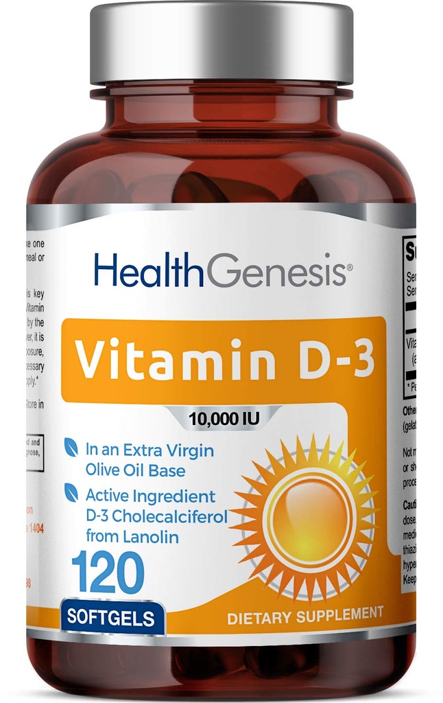 Βιταμίνη D-3 10000 IU 120 Softgels - Υψηλής ισχύος σε Εξαιρετικό Παρθένο Ελαιόλαδο Μη-ΓΤΟ χωρίς σόγια Υποστηρίζει Ισχυρά Οστά Ανοσοποιητική Υγεία