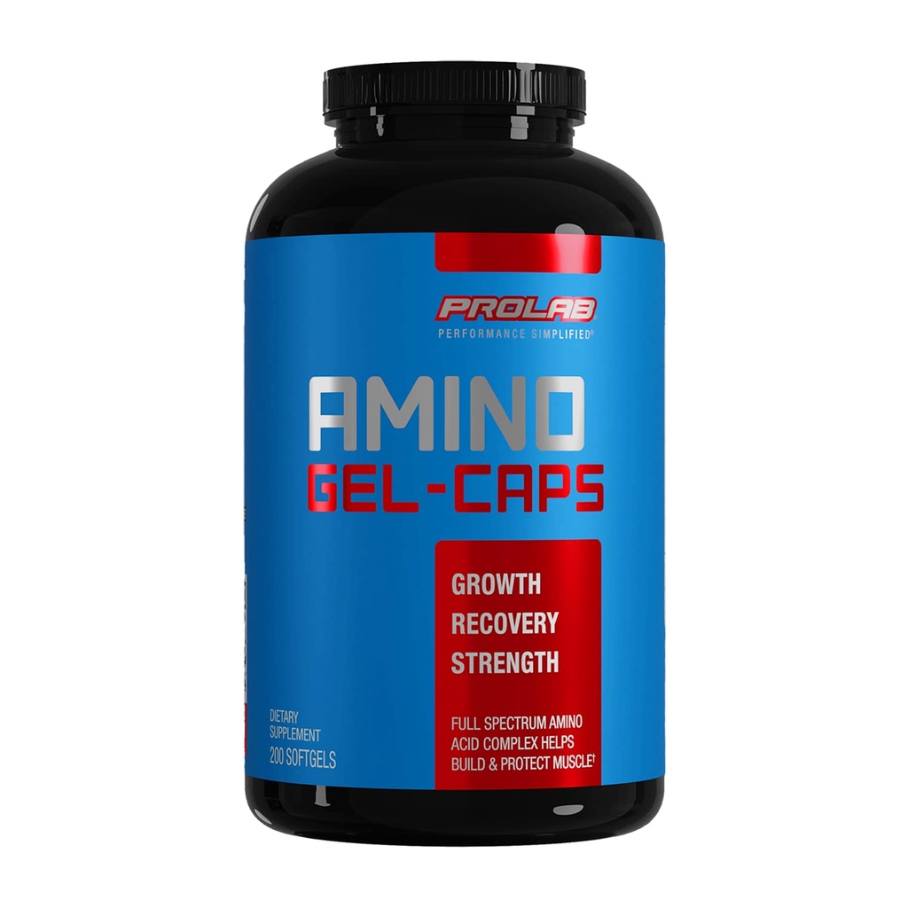 Prolab Amino Gel-Caps Essential Amino Acids Supplement, Υψηλής ισχύος, Easy-to-Swallow Caps (200 Softgels)