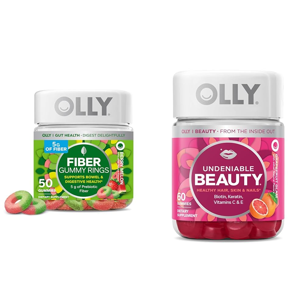 OLLY Gummy δαχτυλίδια ινών, 5g Prebiotic Fiber, FOS (Fructo-ολιγοσακχαρίτες), Digestive Support & Undediable Gummy ομορφιάς, για τα μαλλιά, δέρμα, νύχια, βιοτίνη, βιταμίνη C, κερατίνη, Chewable συμπλήρωμα
