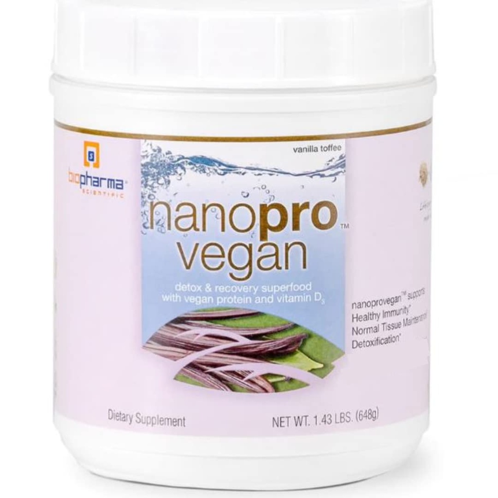 Biopharma Scientific Nanopro Vegan: Vegan Protein Powder for Immune Support & Exercise Recovery with Pea Protein Blend, Ashwagandha and Vegan D3, Vanilla Toffee Flavor, 30 Υπηρεσίες