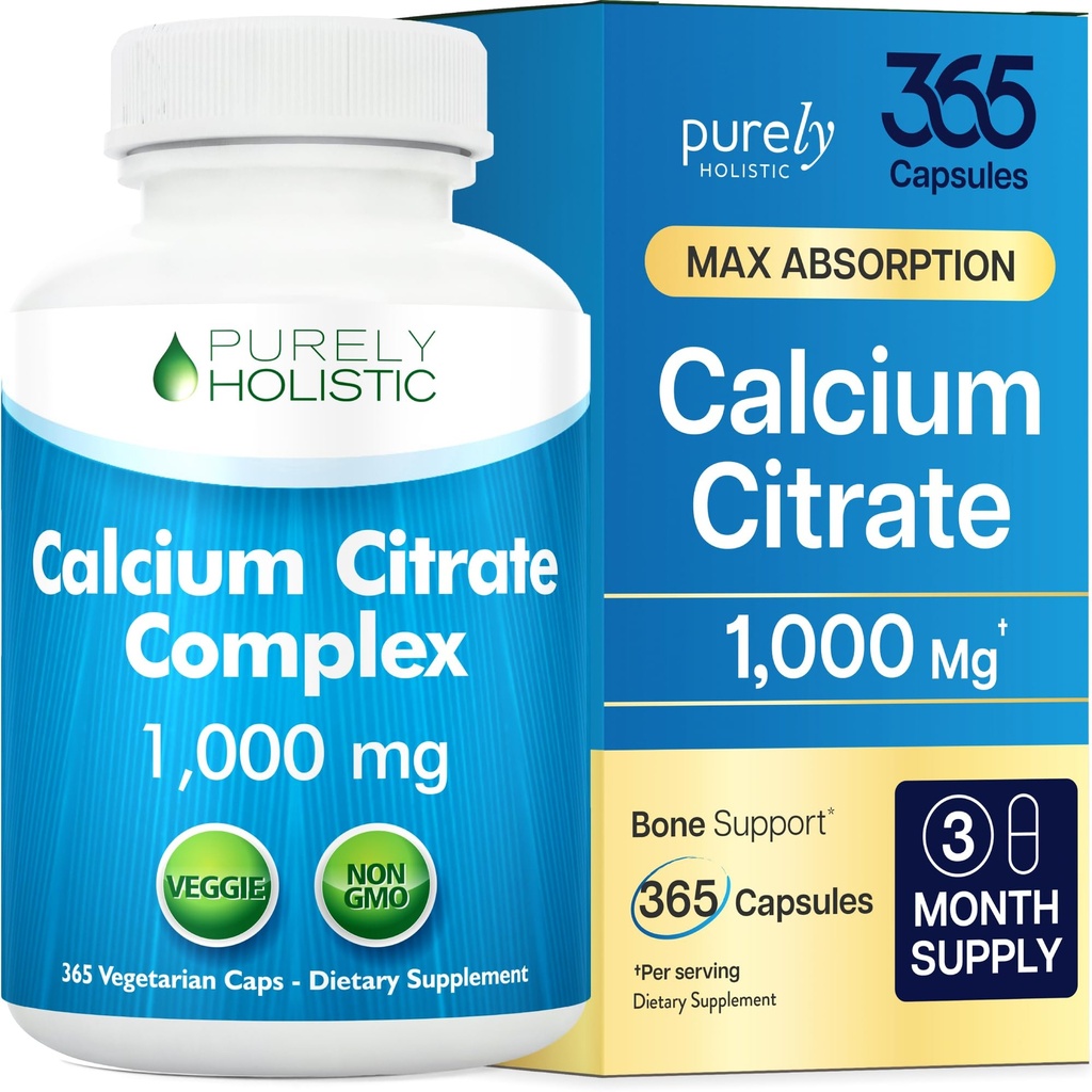 Citrate Ασβέστιο 1000mg - 365 Κάψουλες Vegan δεν δισκία με Προστιθέμενη Μαϊντανό, Δαντέλιο και Watercress - Χωρίς Βιταμίνη D - Made in The USA by Purely Holistic