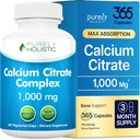 Citrate Ασβέστιο 1000mg - 365 Κάψουλες Vegan δεν δισκία με Προστιθέμενη Μαϊντανό, Δαντέλιο και Watercress - Χωρίς Βιταμίνη D - Made in The USA by Purely Holistic