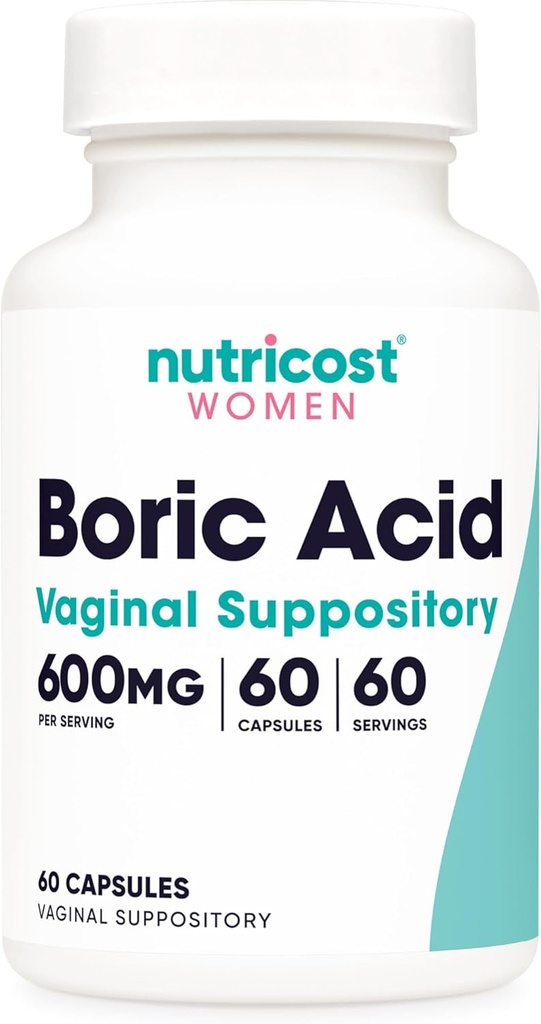 Nutricost Βορικό οξύ 600mg, 60 κάψουλες - Κολπικό Υπόθετο - Μη ΓΤΟ - για γυναίκες