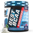 BPI Sports Best BCAA Shredded - Caffeine Δωρεάν Θερμογόνο Ποτό Ανάκτησης, Lean Μυϊκό Κτίριο BCAA Σκόνη για γυναίκες και άνδρες, Preworkout BCAAs Αμινοξέα Ποτό - Μπλε Raz - 25 Υπηρεσίες