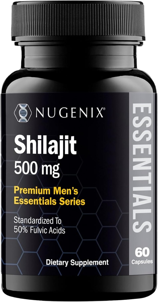 Nugenix Essentials Shilajit Capsals συμπλήρωμα για άνδρες και γυναίκες - 500mg, Τυποποιημένο σε 50% Fulvic Acids, Ιμαλαΐα, 60 κάψουλες