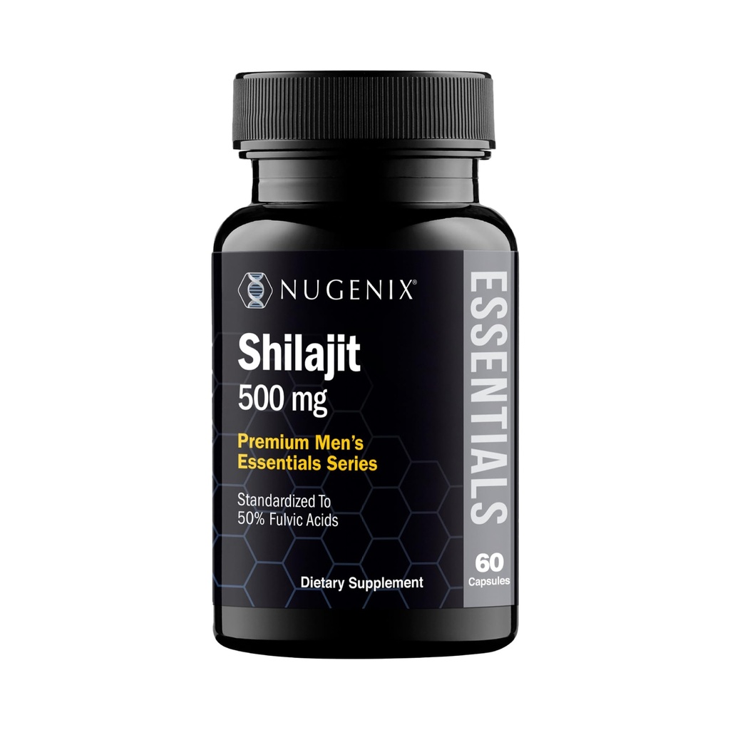 Nugenix Essentials Shilajit Capsules Supplement for Men and Women - 500mg, Standardized to 50% Fulvic Acids, Himalayan, 60 Capsules