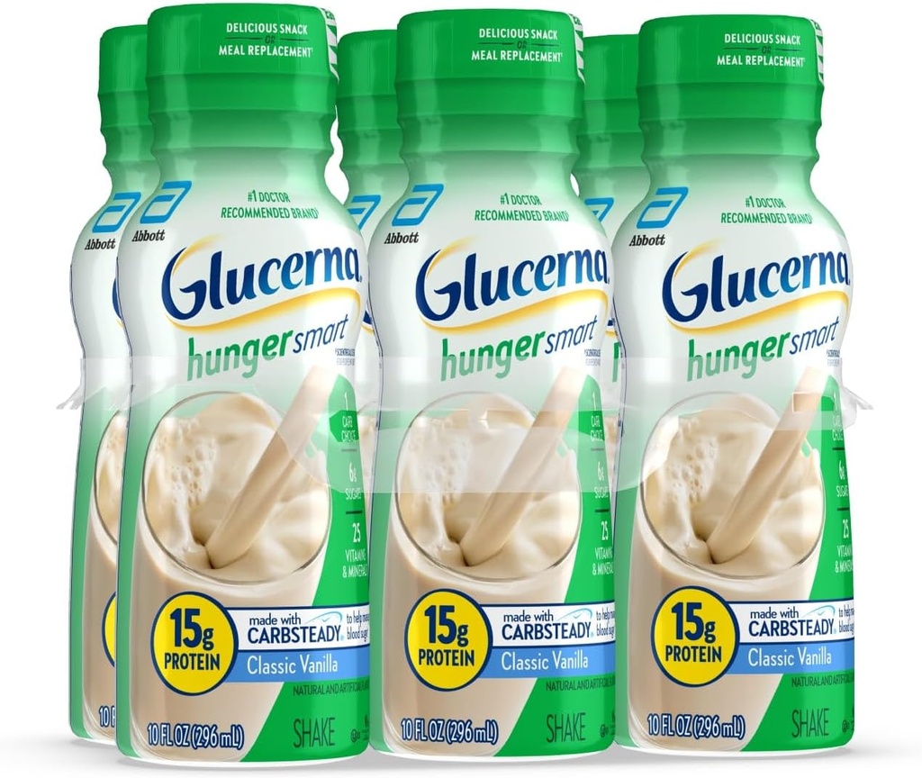 Glucerna Hunger Smart Diabetes Care Shake, Κλασσική βανίλια, Diabetic Meal Replacement to Support Blood Sugar Management, 15g Protein, 180 θερμίδες, Έτοιμος για ποτό, 10-fl-oz μπουκάλι, 6 Pack