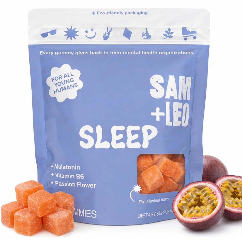 SAM+LEO Gummies ύπνου για παιδιά & εφήβους με μελατονίνη, πάθος λουλούδι & βιταμίνη B6 - Gentle Sleep Aid Gummies για ξεκούραστο ύπνο 