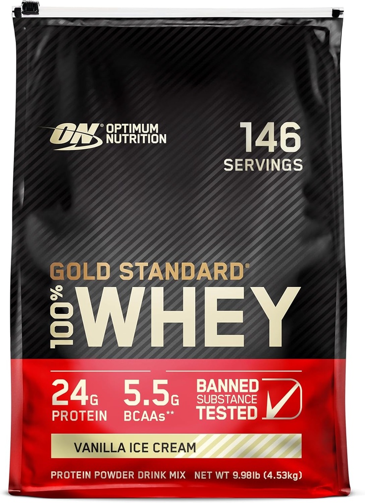 Βέλτιστη διατροφή Gold Πρότυπο 100% Whey Protein Powder, παγωτό βανίλια, 10 Λίρες (συσκευασία Μαΐου Vary)