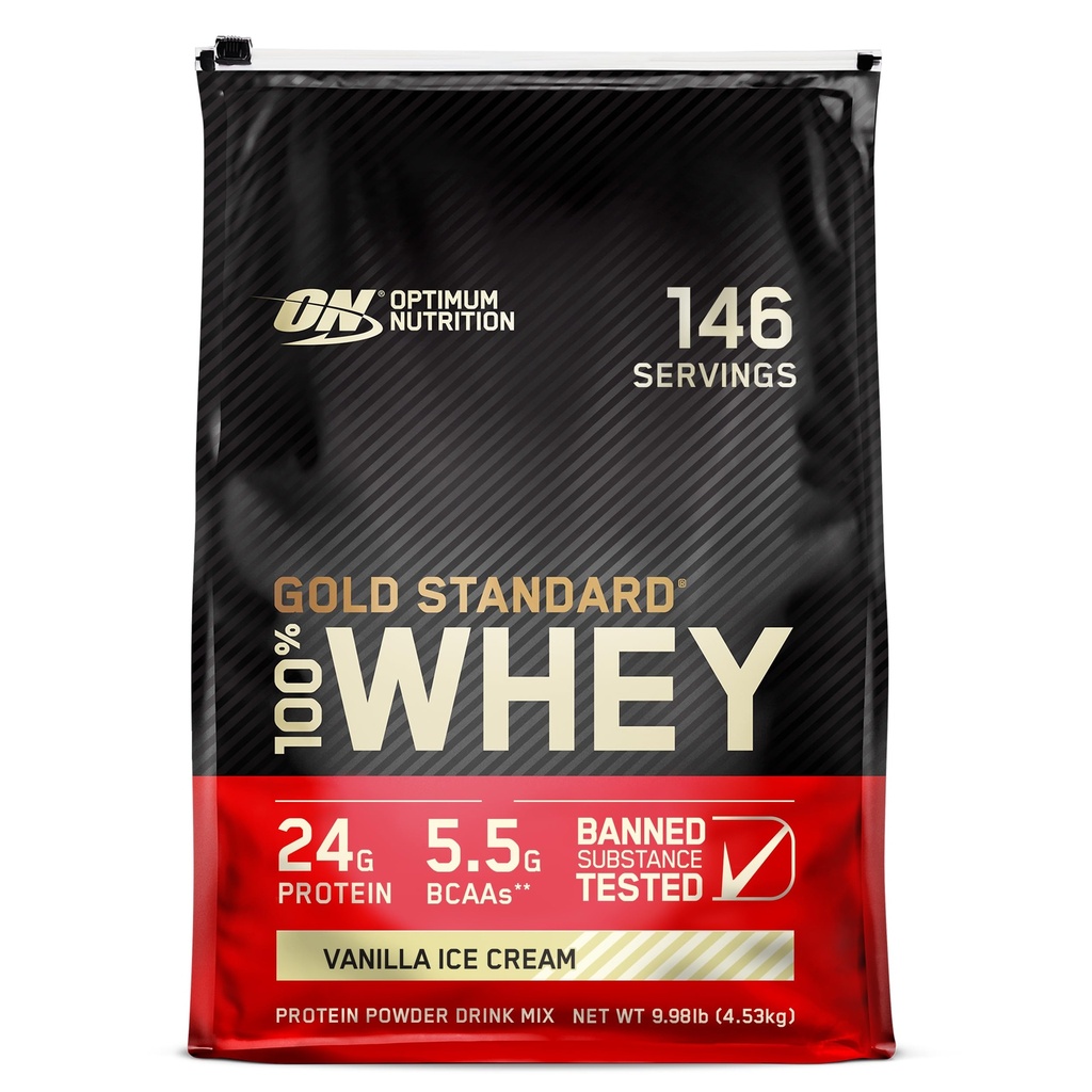 Βέλτιστη διατροφή Gold Πρότυπο 100% Whey Protein Powder, παγωτό βανίλια, 10 Λίρες (συσκευασία Μαΐου Vary)