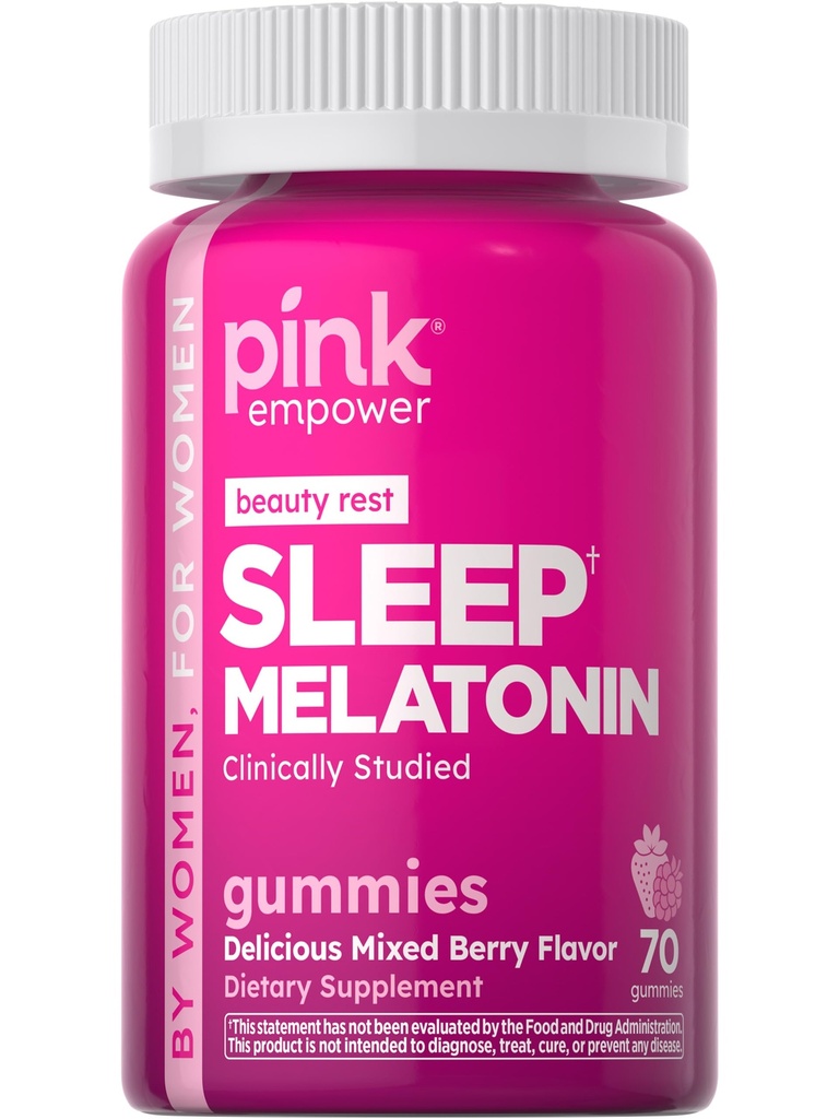 PINK Melatonin Gummies 10mg | Max Potency | Mixed Berry Flavor | Vegan, Non-GMO & Gluten Free Supplement