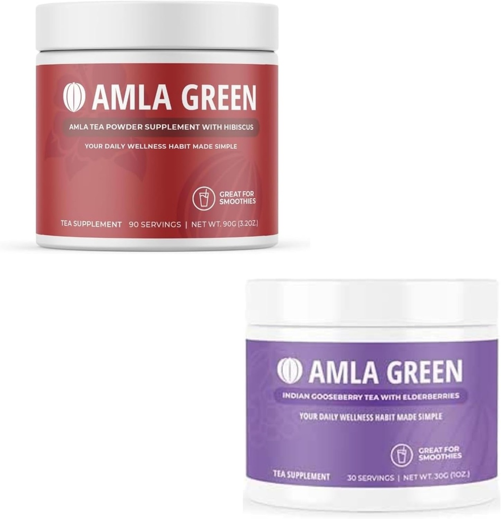 Amla Powder & Green Tea Superfood Supplement, Antioxidant Support, Made with Hibiscus (90 μερίδες) & Elderberries (30 μερίδες), Organic, Vegan