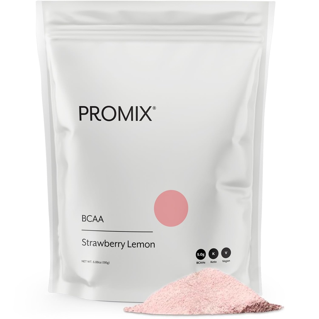 Promix BCAA Ενέργεια μετά την προπόνηση σε σκόνη - 5g Μικρονωμένα BCAAs, Χωρίς ζάχαρη, με βάση το φυτό, Vegan, Keto - Φράουλα Λεμόνι - 30 Σερβίρεις (πακέτο του 1)
