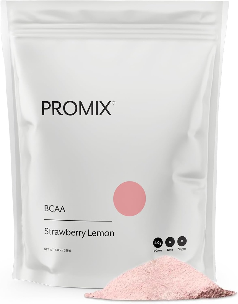 Promix BCAA μετά την προπόνηση σε σκόνη ενέργειας - 5g Micronized BCAAs, Χωρίς ζάχαρη, με βάση το φυτό, Vegan, Keto - Φράουλα λεμόνι - 30 Σερβίρει (πακέτο του 1)