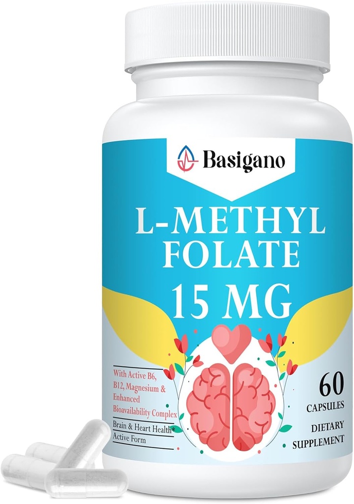 L Methylfolate 15mg (5- MTHF) - Ενεργό φολικό οξύ με B6 και B12 - Vegan, χωρίς γλουτένη, χωρίς γαλακτοκομικά (1 συσκευασία)