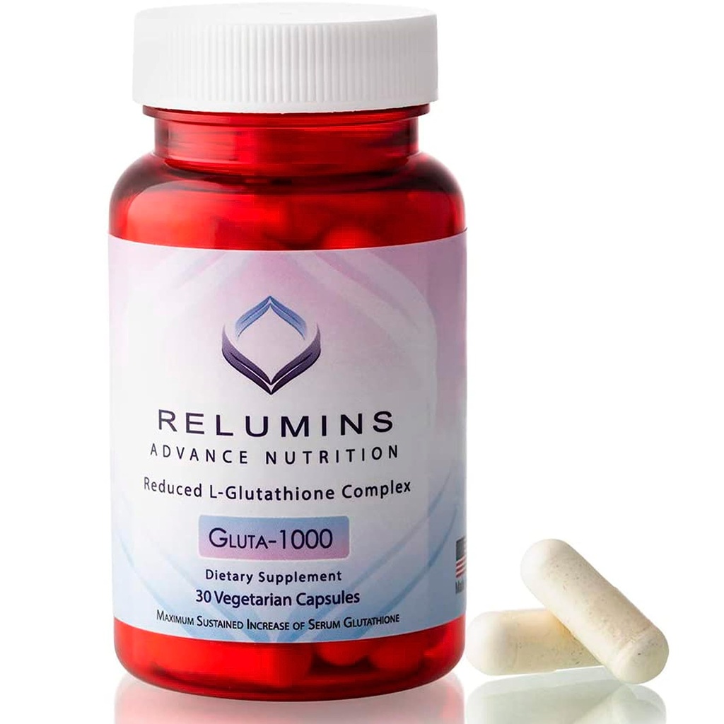 Relumins Advance Nutrition Gluta 1000 - Μειωμένη L-Glutathionone, Alpha Lipoic Acid & Rose HIPS, Αντιοξειδωτική υποστήριξη για το δέρμα και τη συνολική ευεξία, Made in USA - 30 Κάψουλες (15-Day Supply)