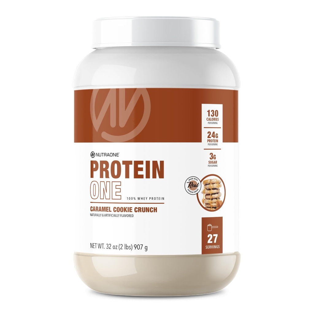 NutraOne ProteinOne Whey Protein Protein Promote Promotion Recovery and Build Muscle with a Protein Shake Powder for Men & Women (Caramel Cookie Crunch, 2 LB)