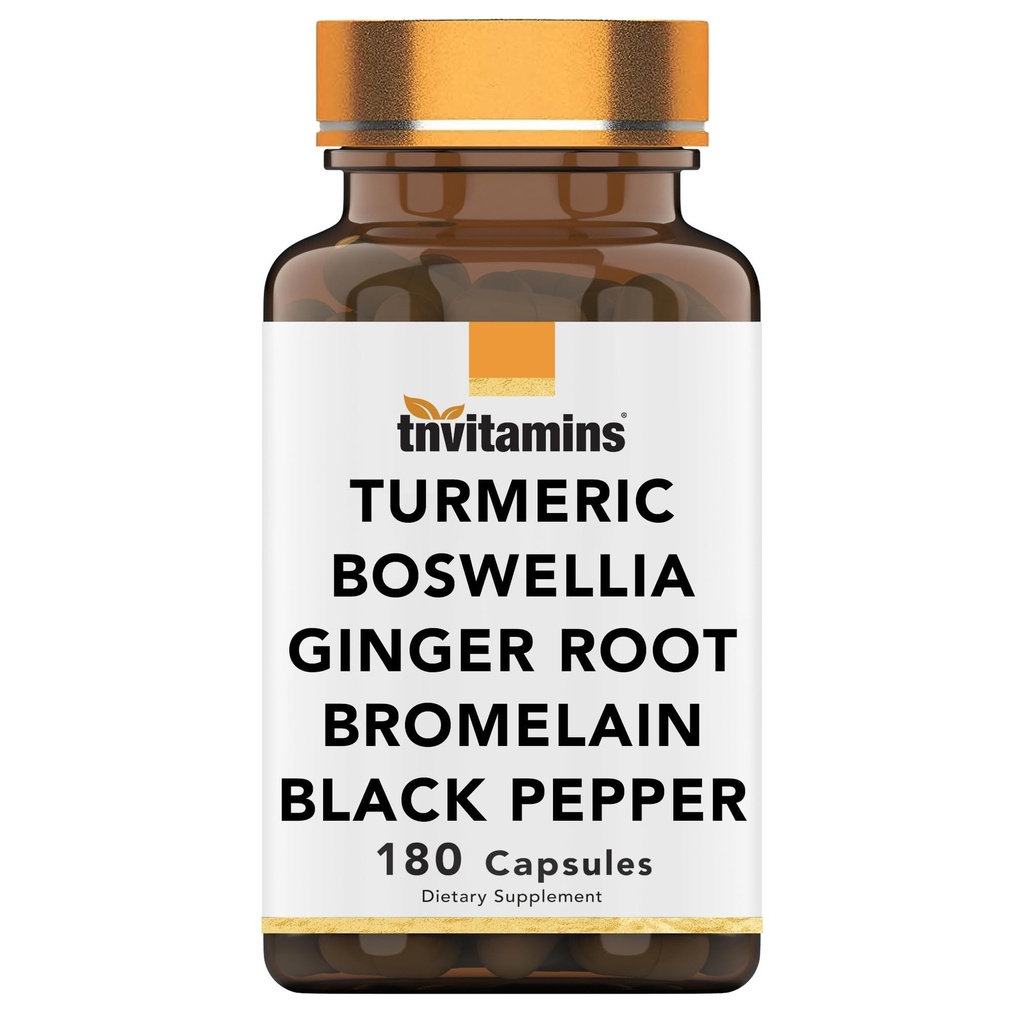 Tnvitamins Turmeric & Boswellia Complex (180 κάψουλες) με ρίζα Ginger, Bromelain, & Black Pepper Extract 