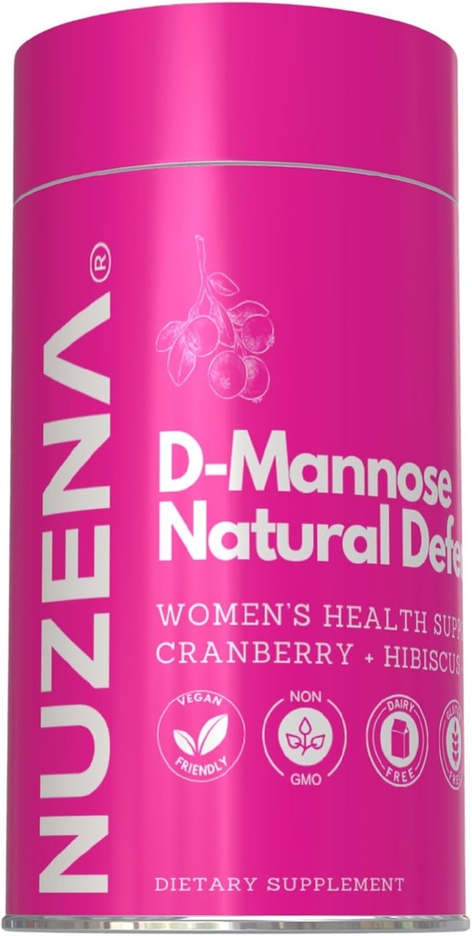 Nuzena D- Mannose + 1000mg με Cranberry 150mg, συσκευασία 60 κάψουλες ούρησης φυσικής άμυνας με Hibiscus Flower 100mg και Dandelion Root 100mg ανά υπηρεσία 2 κάψουλες