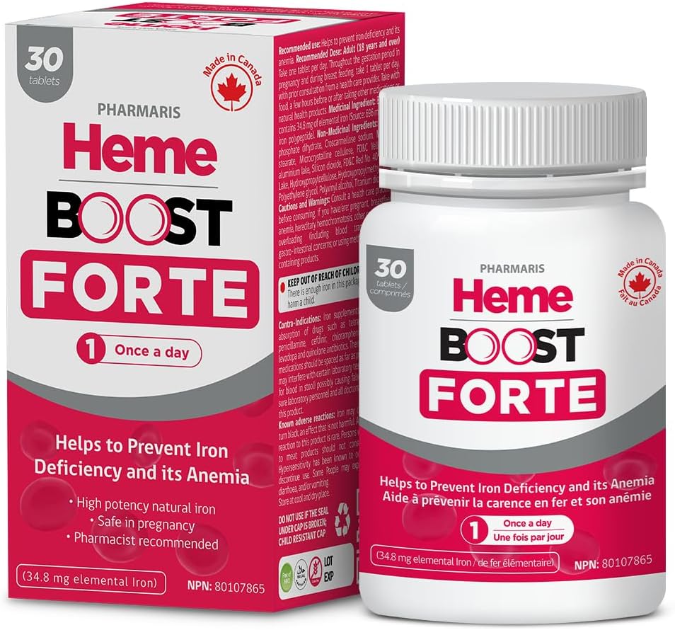 Hemeboost Forte 34, 8 mg (696 mg Heme Iron) I 30 δισκία I Υψηλής Ικανότητας Φυσικό Συμπλήρωμα Σιδήρου I Υψηλή Απορρόφηση & Απαλό στα Χάπια σιδήρου στο στομάχι I για Ενήλικες & Ασφαλή Χρήση στην Κύηση