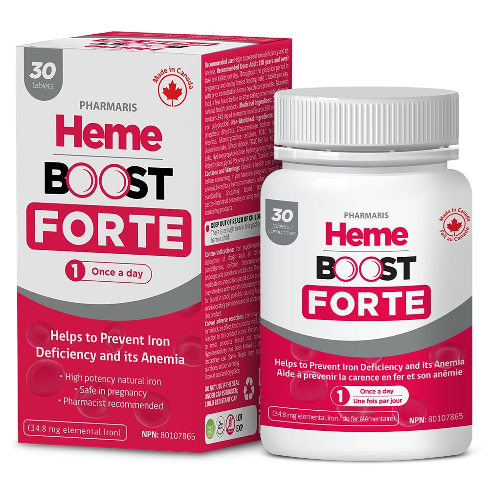Hemeboost Forte 34, 8 mg (696 mg Heme Iron) I 30 δισκία I Υψηλής Ικανότητας Φυσικό Συμπλήρωμα Σιδήρου I Υψηλή Απορρόφηση & Απαλό στα Χάπια σιδήρου στο στομάχι I για Ενήλικες & Ασφαλή Χρήση στην Κύηση