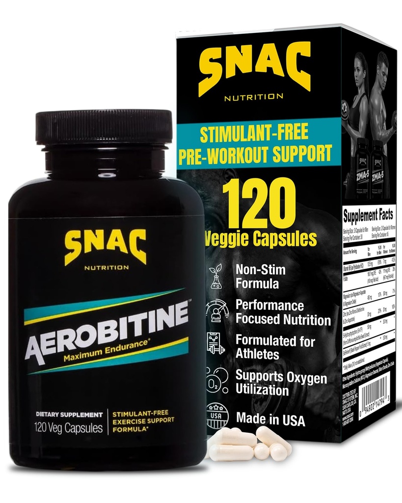 SNAC Aerobitine - διεγερτικό συμπλήρωμα δωρεάν προ-εργασίας για μέγιστη αντοχή. Nitric Oxide Booster, Βελτιώνει τη ροή του αίματος, Μειώνει τη Κόπωση & Θερμογόνο Οφέλη. 120 Κάψουλες Veggie