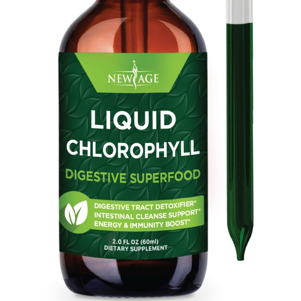 NEW AGE Chlorophyl Liquid Drops - Φυσικό συμπύκνωμα – Ενεργειακός ενισχυτής, υποστήριξη πέψης και ανοσοποιητικού συστήματος, εσωτερικό αποσμητικό, λειτουργία ήπατος - (2 fl Oz (πακέτο του 1))