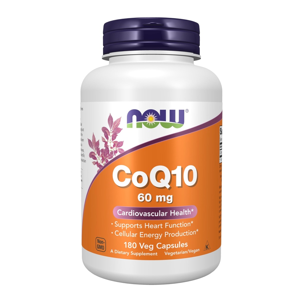 NOW συμπληρώματα τροφίμων, CoQ10 60 mg, φαρμακευτικός βαθμός, All-Trans μορφή CoQ10 που παράγεται με ζύμωση, 180 κάψουλες Veg