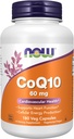 NOW συμπληρώματα τροφίμων, CoQ10 60 mg, φαρμακευτικός βαθμός, All-Trans μορφή CoQ10 που παράγεται με ζύμωση, 180 κάψουλες Veg