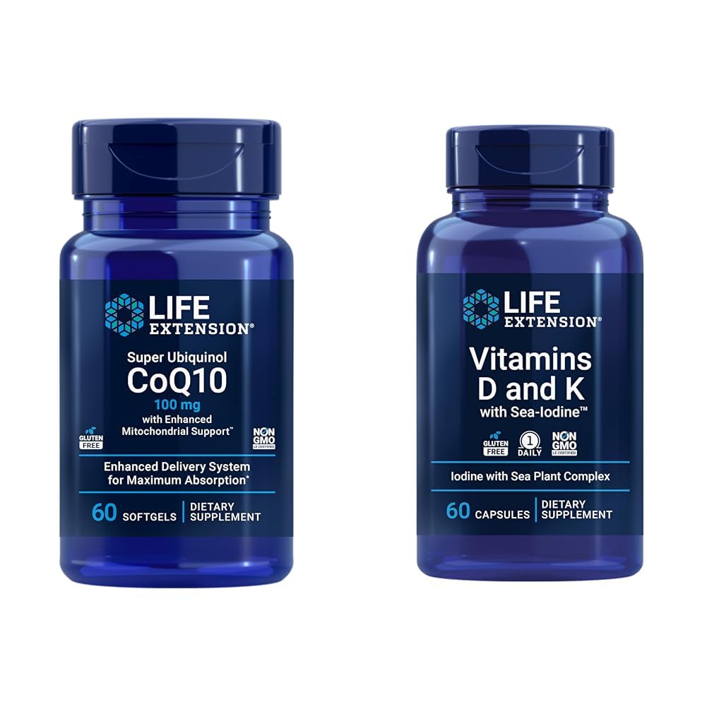 Επέκταση ζωής Super Ubiquinol CoQ10 με ενισχυμένη μιτοχονδριακή υποστήριξη & βιταμίνες D και K με θαλασσινό ιώδιο, βιταμίνη D3