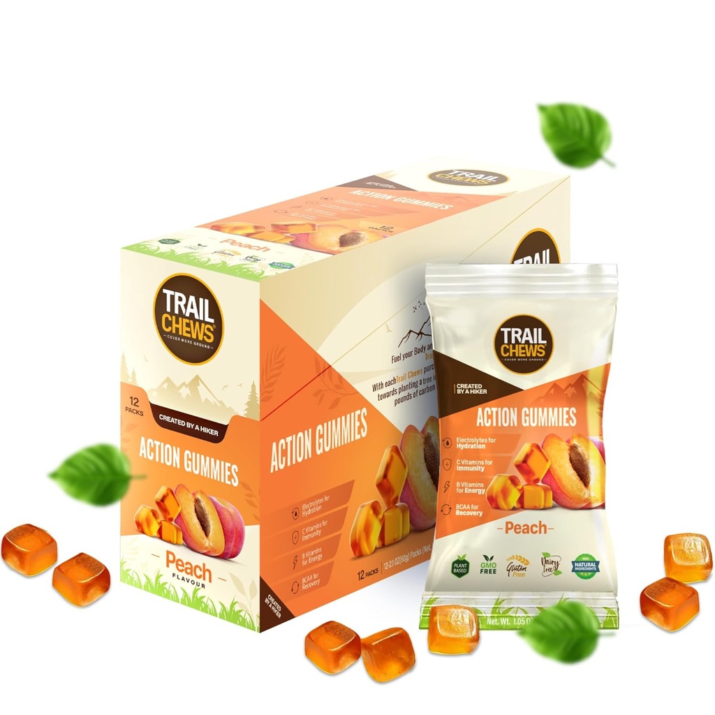 – Ροδάκινο Γεύση – 4-σε-1 Ενέργεια Gummies για την ενέργεια, ενυδάτωση, ασυλία, ανάκτηση. Ενισχύει την αντοχή και την απόδοση. Με βάση το φυτό & χωρίς γλουτένη. 12 Τσάντες, 10 Gummies κάθε.