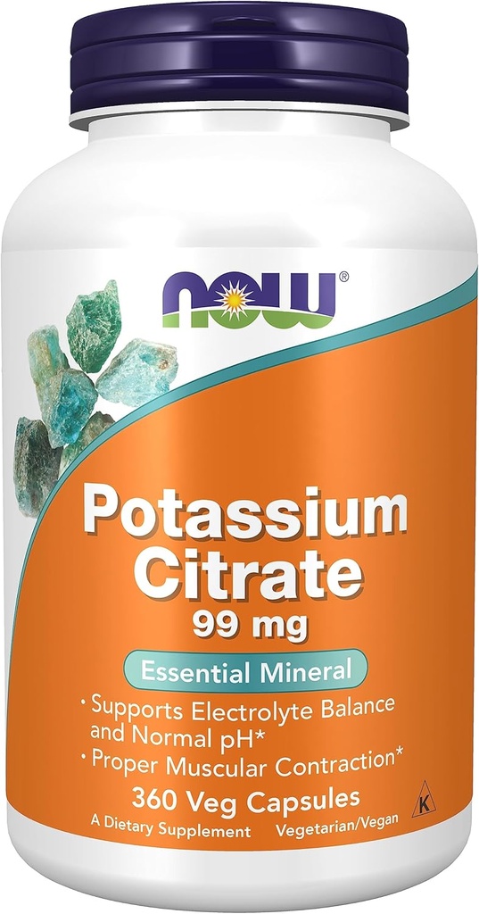 NOW Foods, Potassium Citrate 99 mg, Supports Electrolyte Balance and Normal pH*, Essential Mineral, 360 Veg Capsules