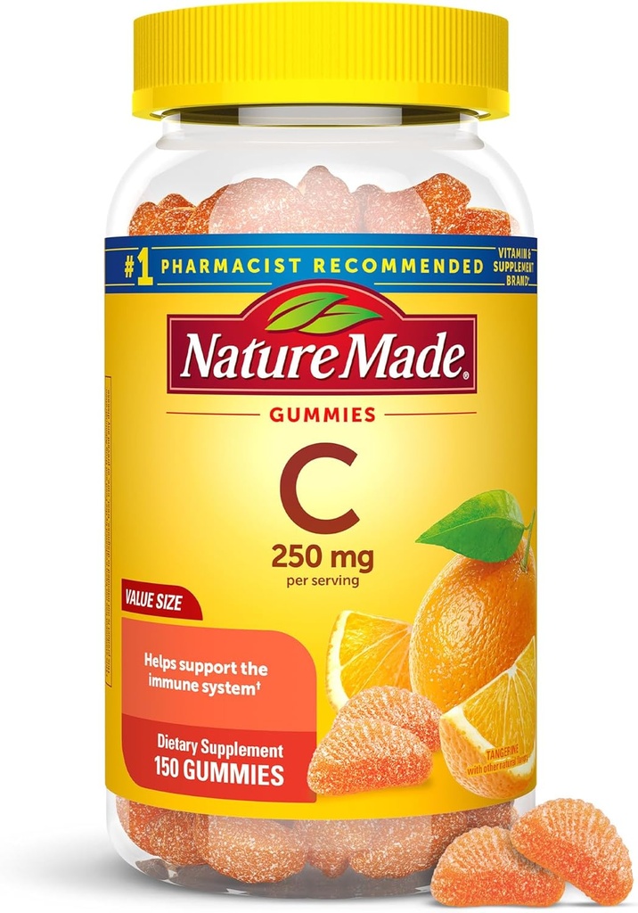 Nature Made Vitamin C 250 mg ανά μερίδα, Συμπλήρωμα Διατροφής για την Ανοσολογική Υποστήριξη, 150 Gummies, 75 Day Supply
