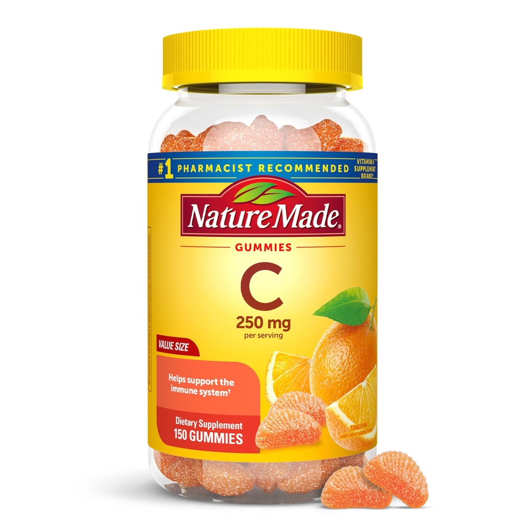 Nature Made Vitamin C 250 mg Per Serving, Συμπλήρωμα διατροφής για την Ανοσολογική Υποστήριξη, Βιταμίνη C Gummies για Ενήλικες, 150 Gummies, 75 Day Supply