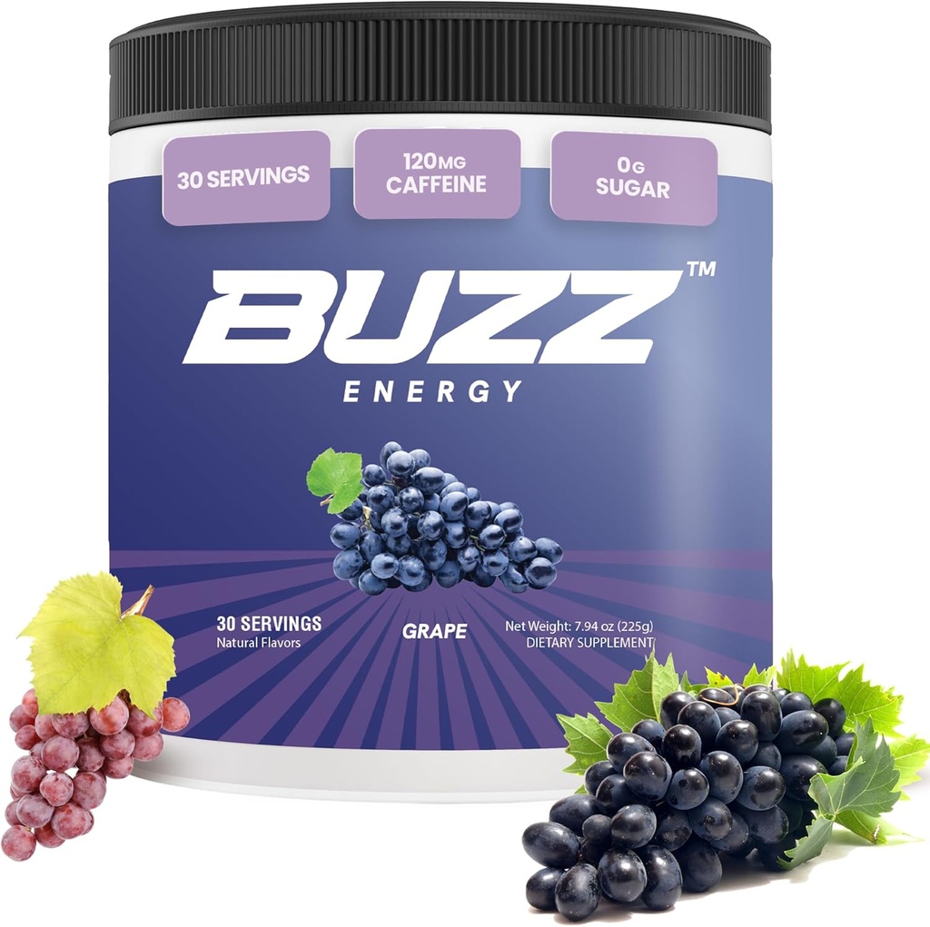 Morning Buzz Energy Powder Grape Drink - Energy Boost Drink Mix - Sugar-Free Energy με Αντιοξειδωτικά - Morning Kickstart και Sports Nutrition Endurance Product