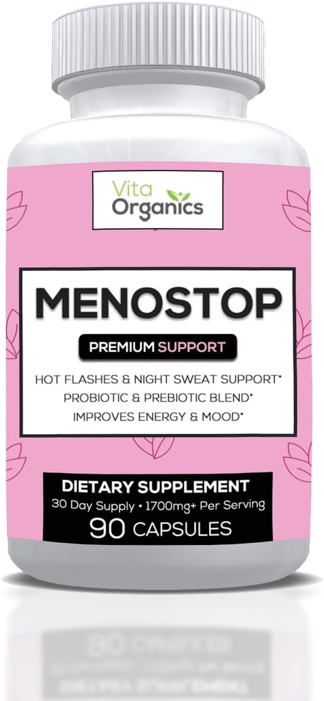 MenoStop - Καυτές αναλαμπές και εμμηνόπαυση Υποστήριξη - Μαύρο Cohosh, Ashwagandha, Dong Quai, Προβιοτική και Προβιοτική Blend - 30-Ημέρα προσφοράς