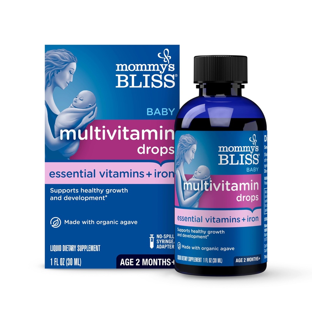 Mommy's Bliss Baby Multivitamin + Iron, Daily Essential Vitamins for Immune Support, Healthy Growth & Bone Development*, Ηλικία 2 Μήνες+, 30 ml, Υγρό