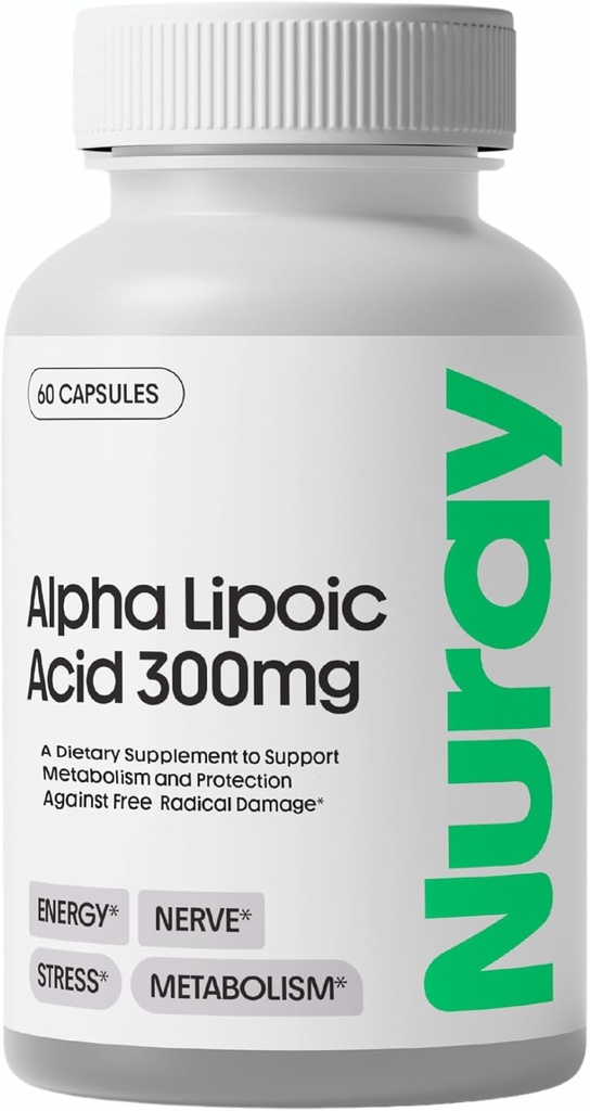 Nuray Alpha Lipoic Acid 300mg - Antioxidant Supplement for Healthy Aging, Supports Energy Production, Proper Nerve Function, Metabolism - 60 Vegetarian Capsules, Gluten-Free Dietary Supplement