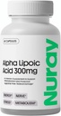 Nuray Alpha Lipoic Acid 300mg - Αντιοξειδωτικό συμπλήρωμα για υγιή γήρανση, υποστηρίζει την παραγωγή ενέργειας, σωστή λειτουργία νεύρων, Μεταβολισμός - 60 κάψουλες χορτοφάγων, συμπλήρωμα διατροφής χωρίς γλουτένη