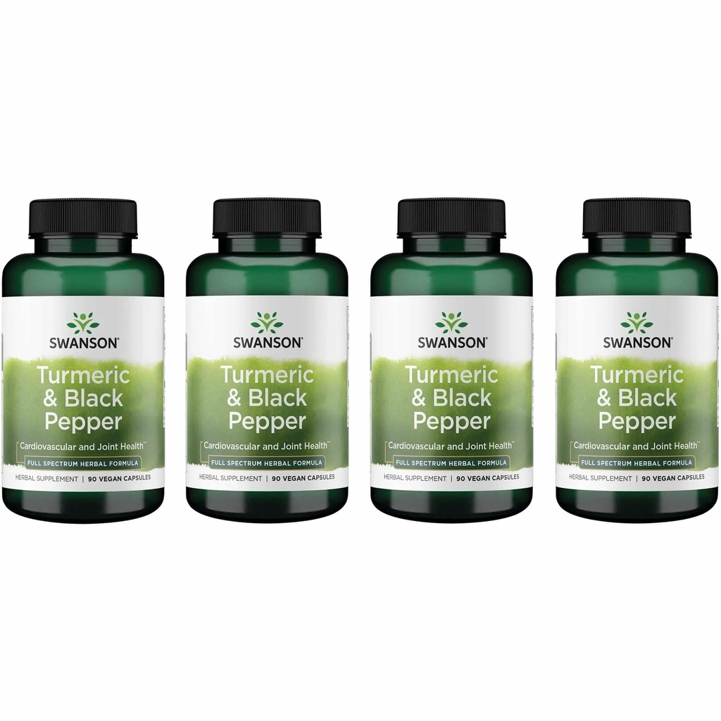 Swanson Premium- Turmeric & Black Pepper - Αντιοξειδωτικό, Digestion & Κοινή Υποστήριξη - 90 Veg Caps (4 Pack)