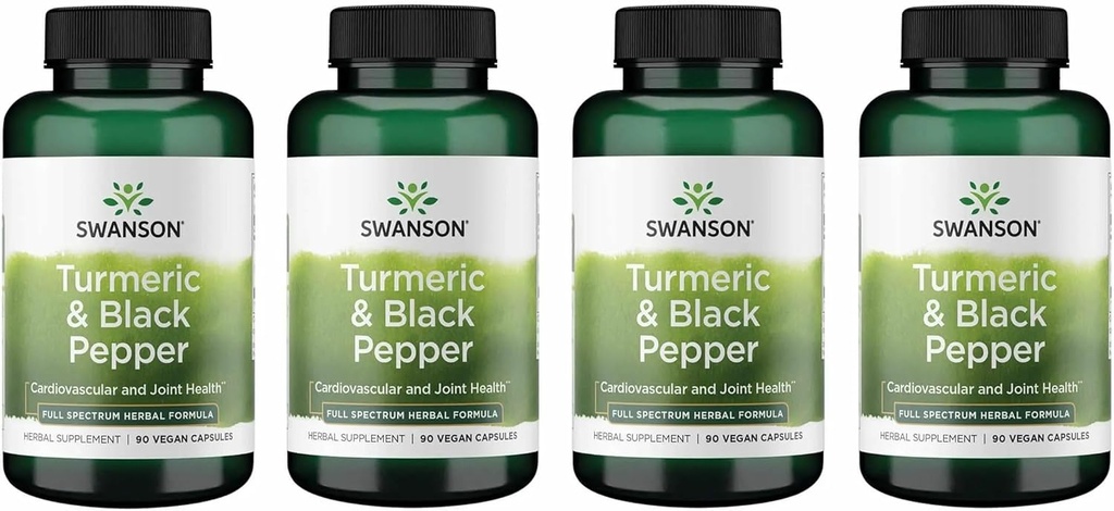 Swanson Premium- Turmeric & Black Pepper - Antioxidant, Digestion & Joint Support - 90 Veg Caps (4 Pack)