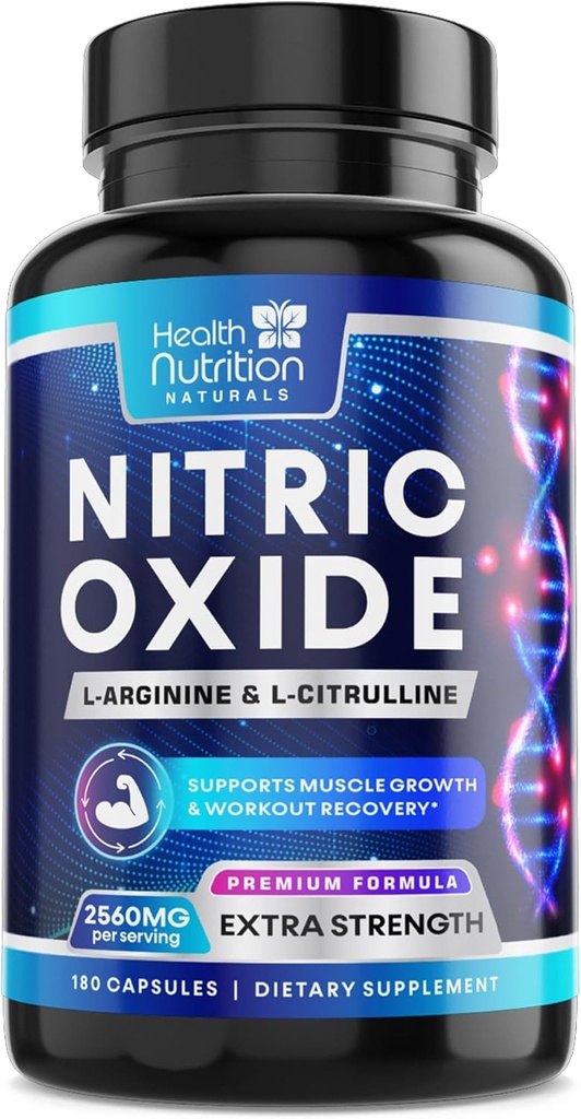 Nitric Oxide Booster 2560mg - Επιπλέον δύναμη L Arginine & Κιτρουλλίνη συμπλήρωμα για τους άνδρες και τις γυναίκες - Premium μυϊκή υποστήριξη Nitric Booster - Φυσική ενέργεια & καρδιακή υγεία Υποστήριξη - 180 κάψουλες