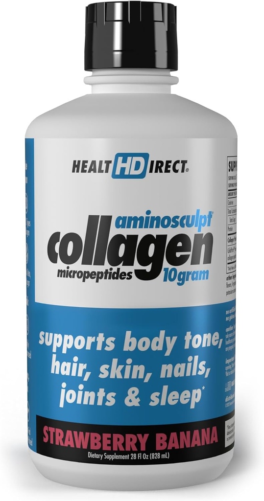 ΥΓΕΙΑ DIRECT – AminoSculpt Liquid Collagen Micropepties – 28 FL Oz – 28 Σερβιέτες – 10 γραμμάρια Premium Medical-Grade Liquid Collagen για τις γυναίκες – Φράουλα Μπανάνα