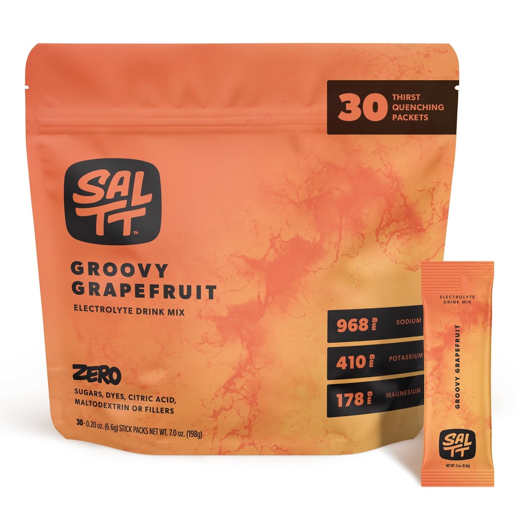 SALTT Ηλεκτρολυτές σκόνης αρωματισμένο ποτό Mix - Groovy Grapefruit - 30 πακέτα ενυδάτωσης - Μαγνήσιο, Κάλιο, Νάτριο, Ορυκτά ίχνη - Zero Sugar & Gluten Free - Ταξιδιωτικά Απαραίτητα