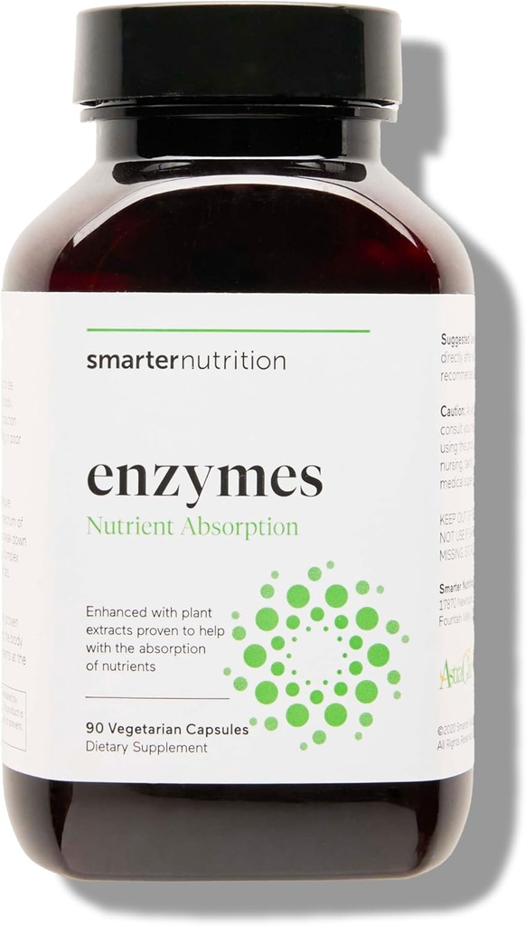 Smarter Nutrition Vegan Digestive Enzymes - Digestion Bloating & Gut Health Support with 16 Multi Enzymes for Nutrient Abvorvation & Meal Time Comfort for Both Men & Women - 90 Count[30-Day Supply]