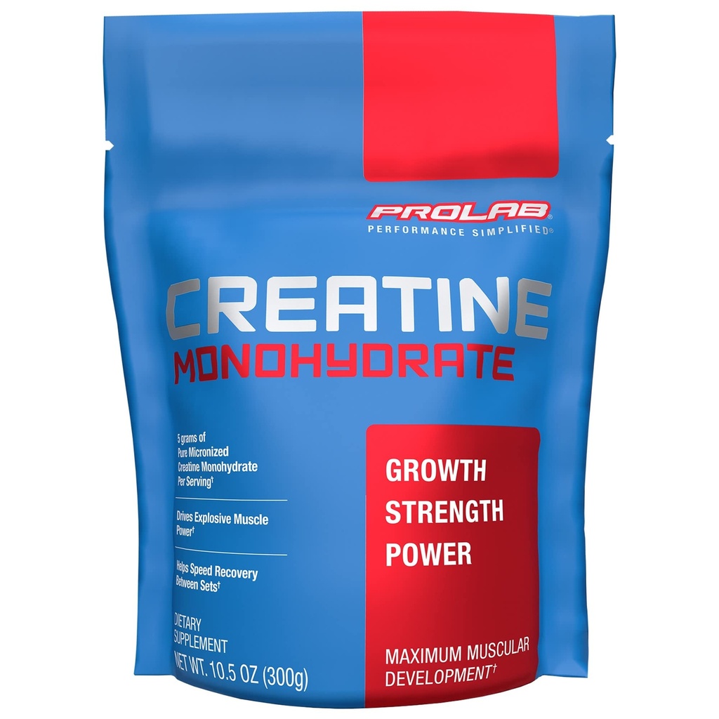 ProLab Nutrition Creatine Monohydrate Micronized Powder, 5G of Pure Creatine for Muscle Strength, Power & Endurance, Fast Absorbing, Unflavored, (300g) (60 Servings)
