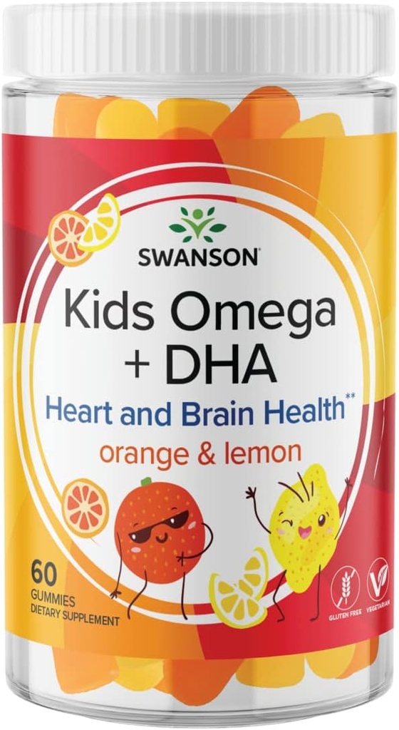 Swanson Kids Omega + DHA Gummies - 60 Gummies - Εγκέφαλος και καρδιά Υγεία Υποστήριξη για τα παιδιά - Φυσικό και νοστιμότατο