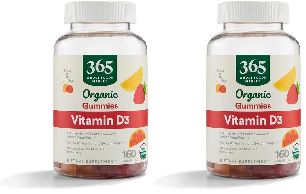 365 by Whole Foods Market, Organic Vitamin D3 Gummy, 160 Count (Pack of 2)