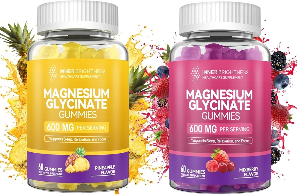 Μαγνήσιο Γλυκινικό Gummies - Μαγνήσιο Gummies για ενήλικες, για ύπνο, χαλάρωση & εστίαση, μη ΓΤΟ, γλουτένη - Δωρεάν, μικτή μούρα και ανανάς Γεύσεις, 120 Count (60 of Each)